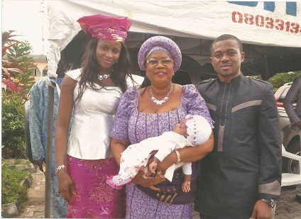 Mummy with her nephew Chidi and his wife at their baby’s baptism