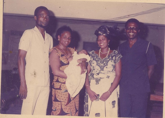 Daddy & mummy with baby Oby and God Parents – Igwe Col. & Lolo Muoghalu - at her baptism in 1986