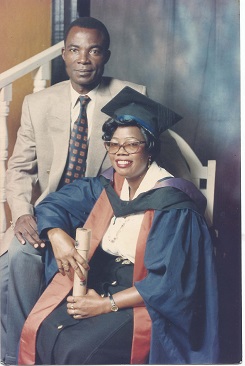 Tony poses with Rose after she bagged her B.Ed. from UNIPORT in 1996